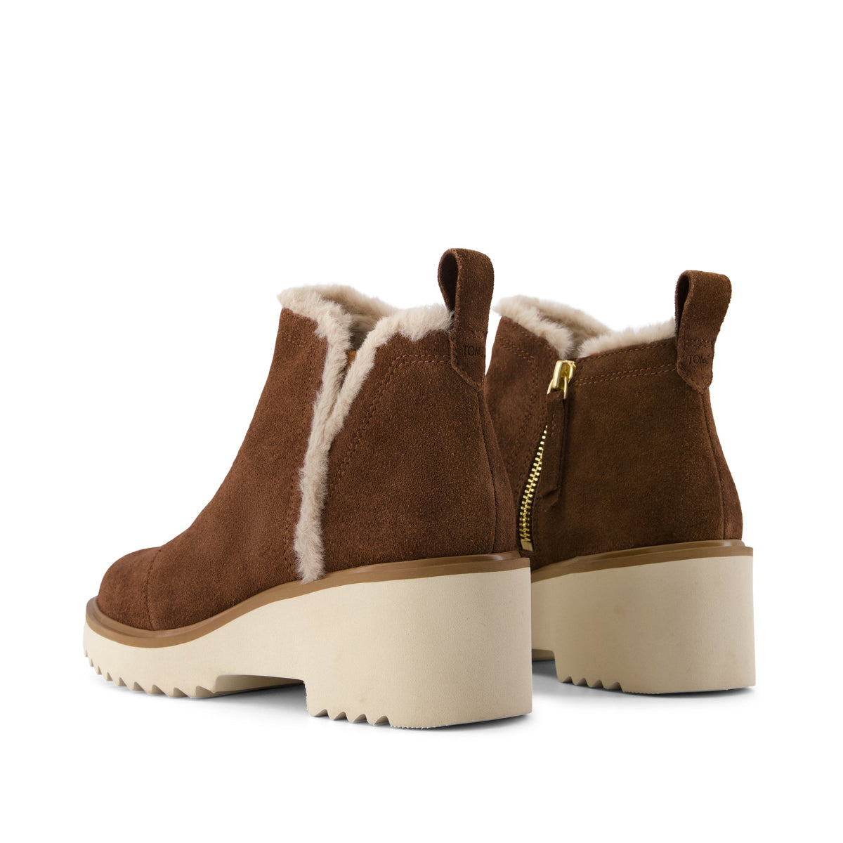 Maude Wedge Boot - Hot Cocoa Suede w/ Faux Fur Back View