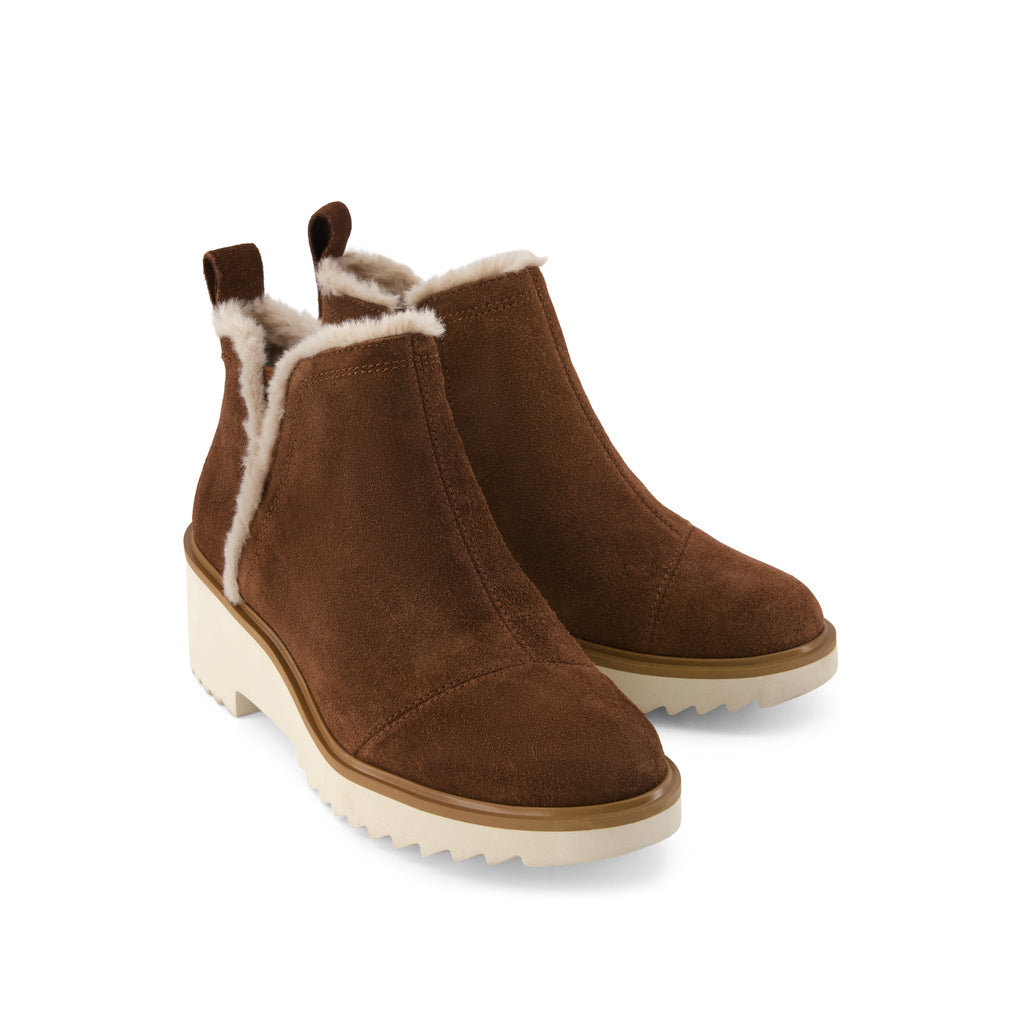 Maude Wedge Boot - Hot Cocoa Suede w/ Faux Fur Front View