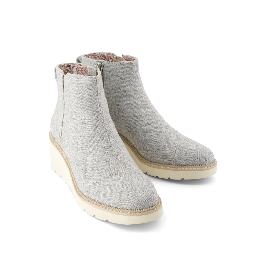 Mina Wedge Boot - Water Repellent Light Grey Heritage Herringbone Front View