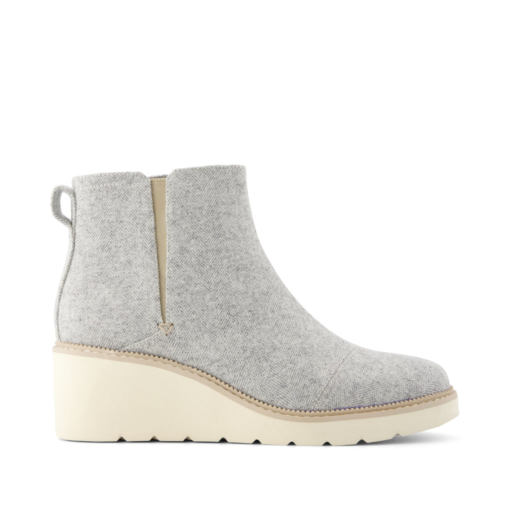 Mina Wedge Boot - Water Repellent Light Grey Heritage Herringbone Side View