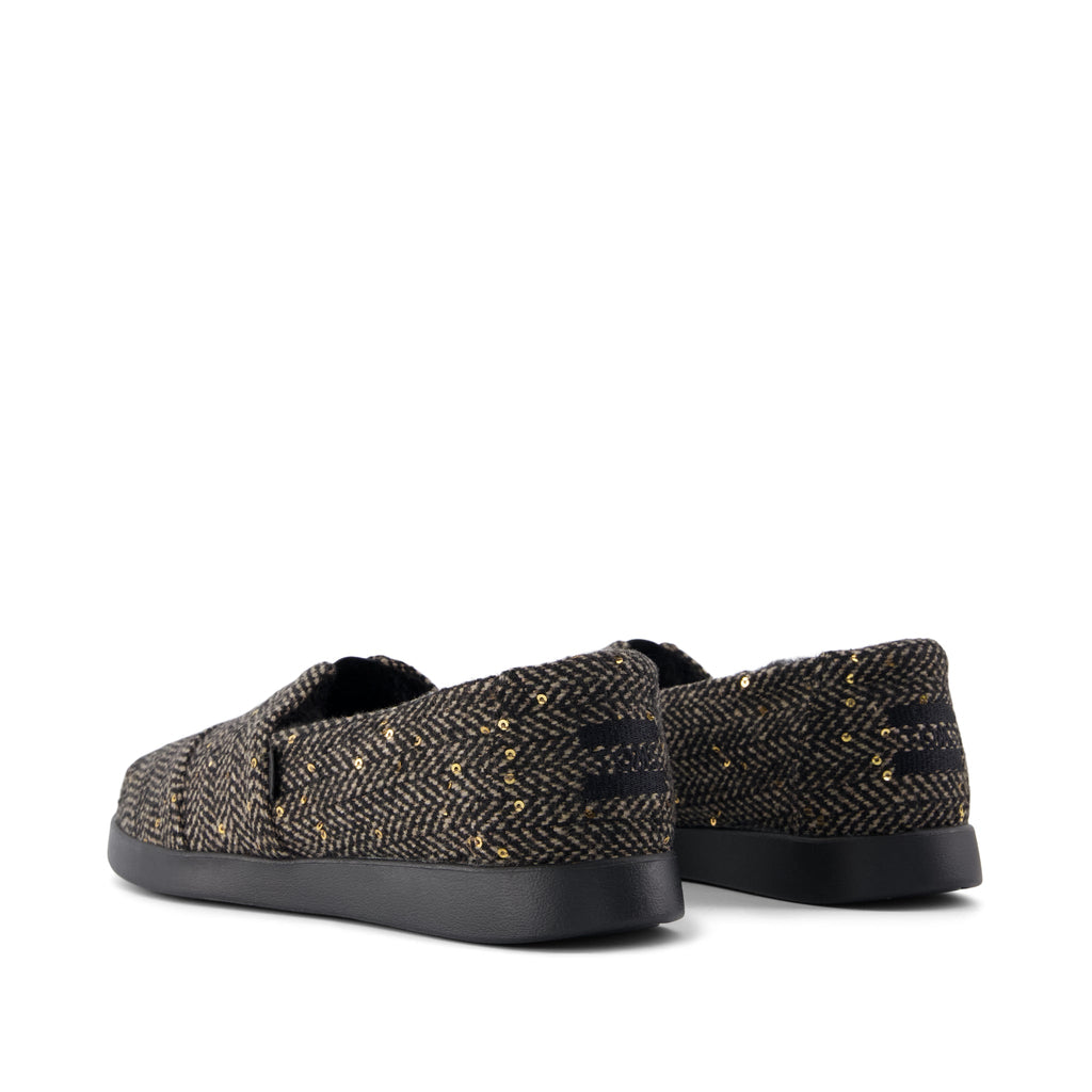 Alpargata Plus - Black Sequin Herringbone w/ Faux Fur Back View