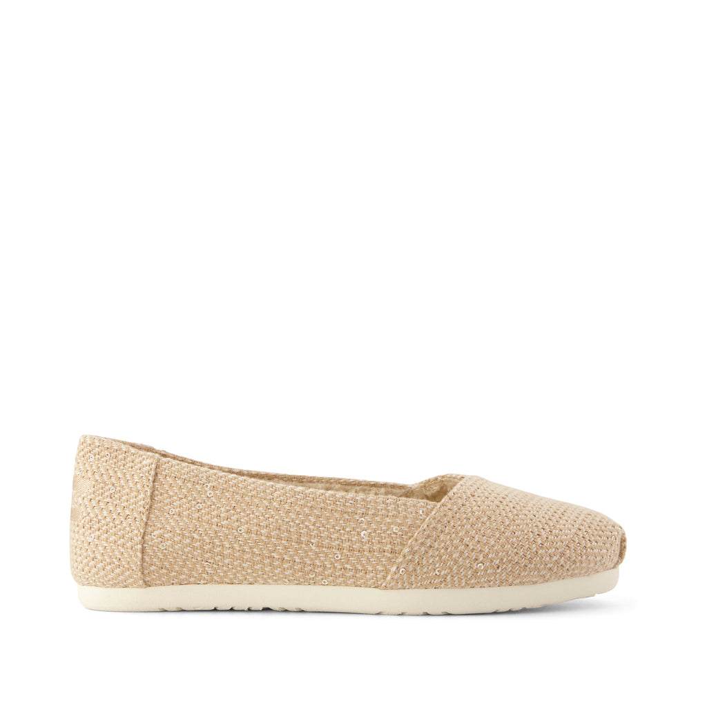 Alpargata Ballet Flat - Oatmeal Sequin Herringbone w/ Faux Shearling Side View