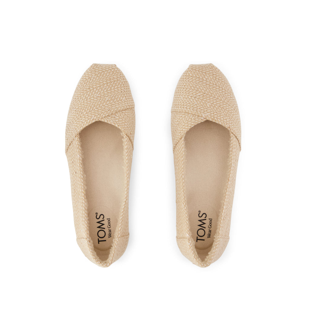 Alpargata Ballet Flat - Oatmeal Sequin Herringbone w/ Faux Shearling Top View