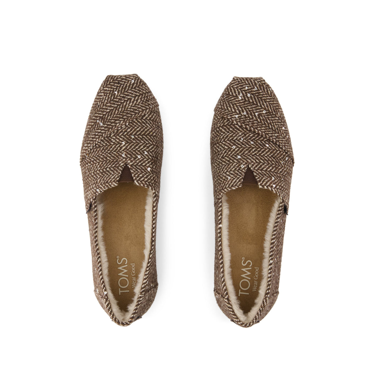 Alpargata Classic - Hot Cocoa Sequin Herringbone w/ Faux Fur Top View