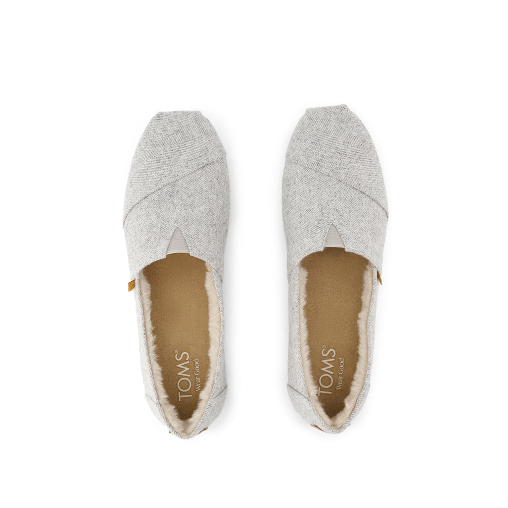 Alpargata Classic - Light Grey Heritage Herringbone w/ Faux Fur Top View