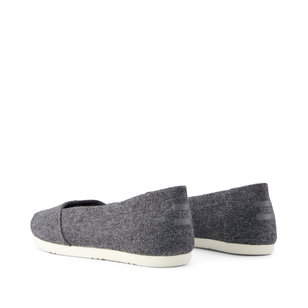 Alpargata Ballet Flat - Charcoal Heritage Herringbone w/ Faux Shearling Back View
