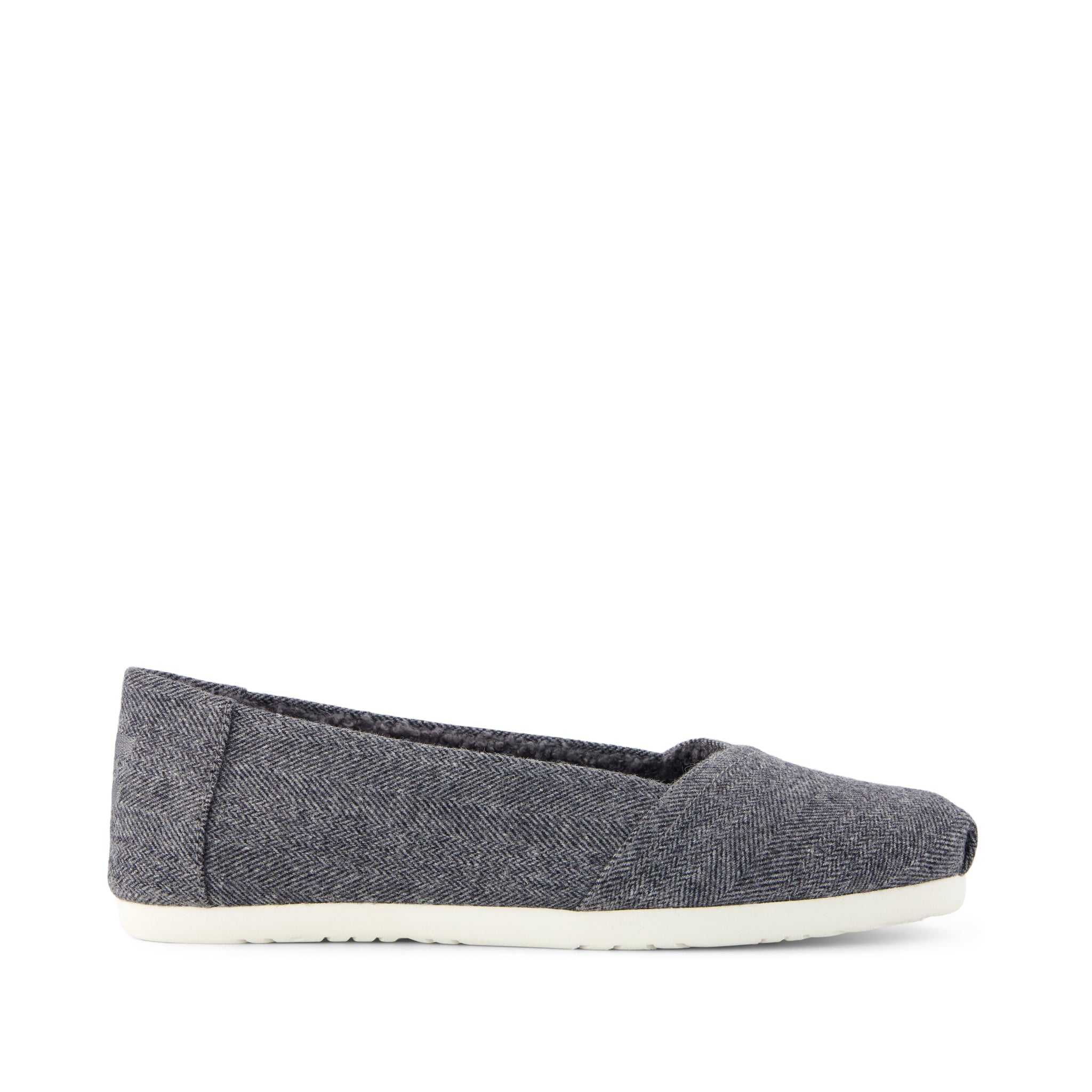 Alpargata Ballet Flat - Charcoal Heritage Herringbone w/ Faux Shearling Side View