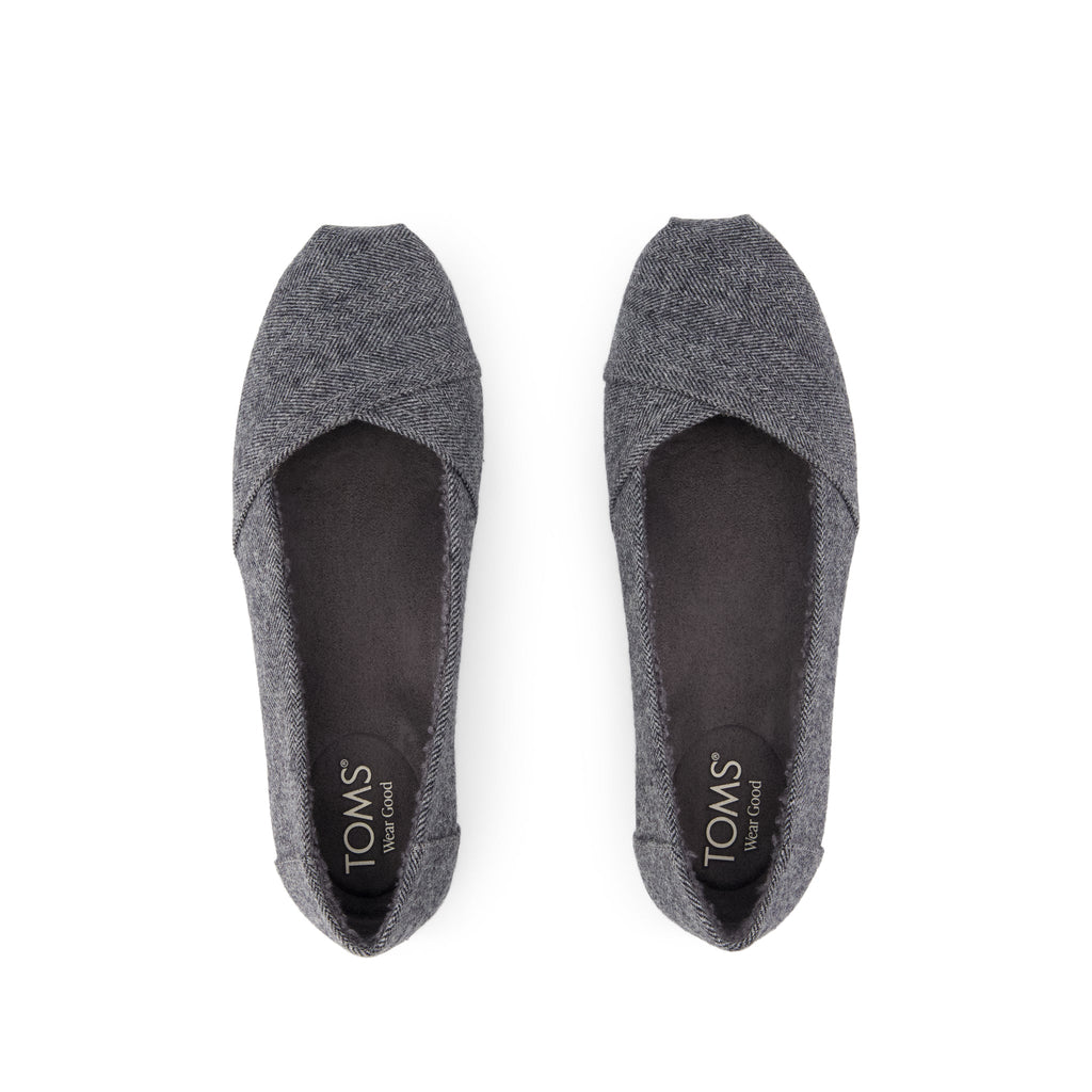 Alpargata Ballet Flat - Charcoal Heritage Herringbone w/ Faux Shearling Top View