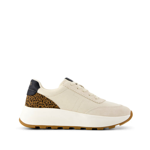 TRVL Lite Wedge Sneaker - Water Repellent Cream Cheetah Print Vintage Twill Side View