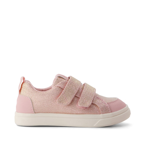 Cruz Double Strap Toddler Sneaker - Pink Quartz Iridescent Woven Side View