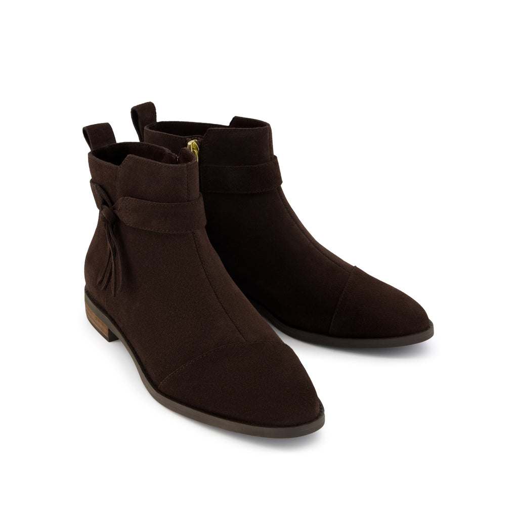 Stacey Ankle Bootie - Chocolate Brown Suede Front View