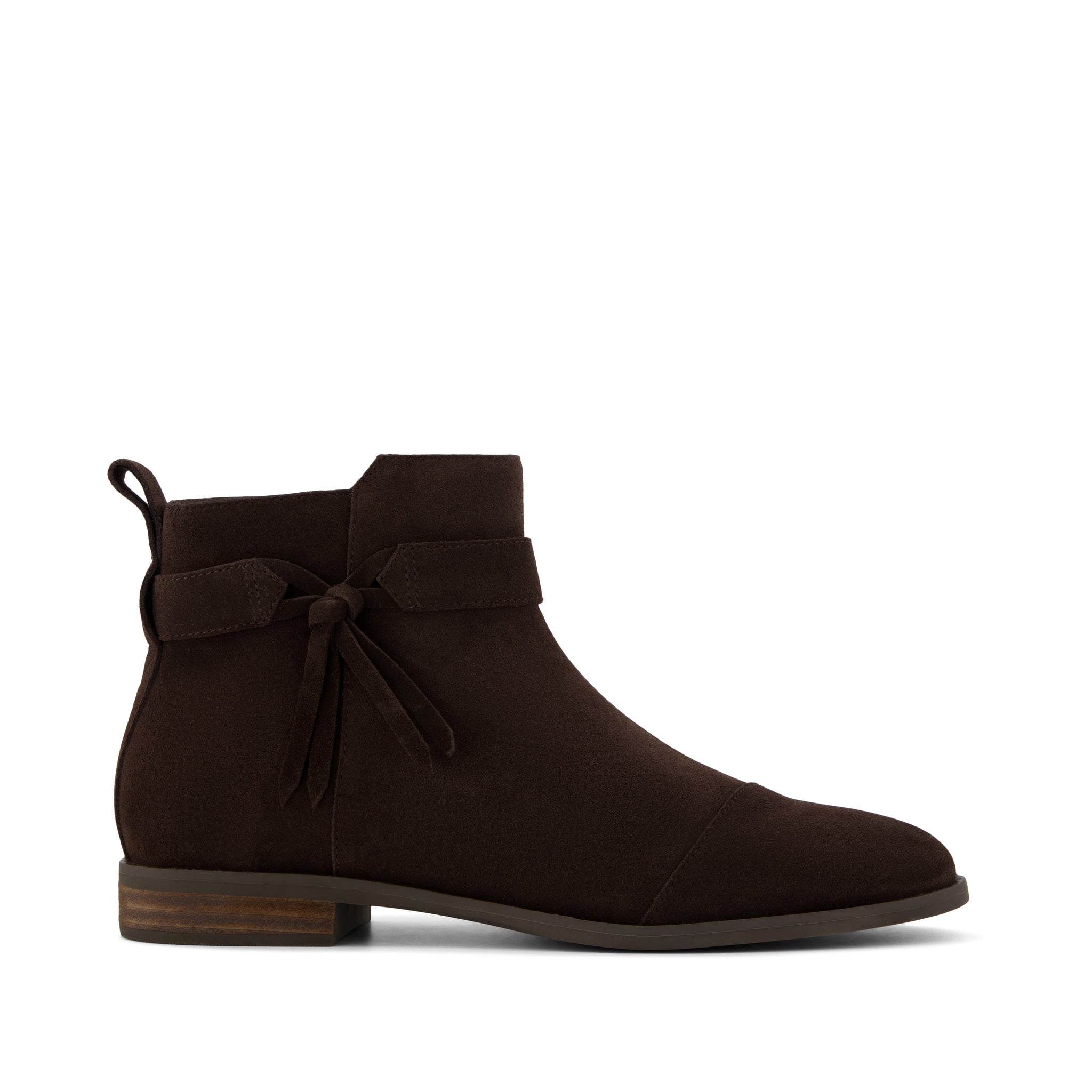 Stacey Ankle Bootie - Chocolate Brown Suede Side View