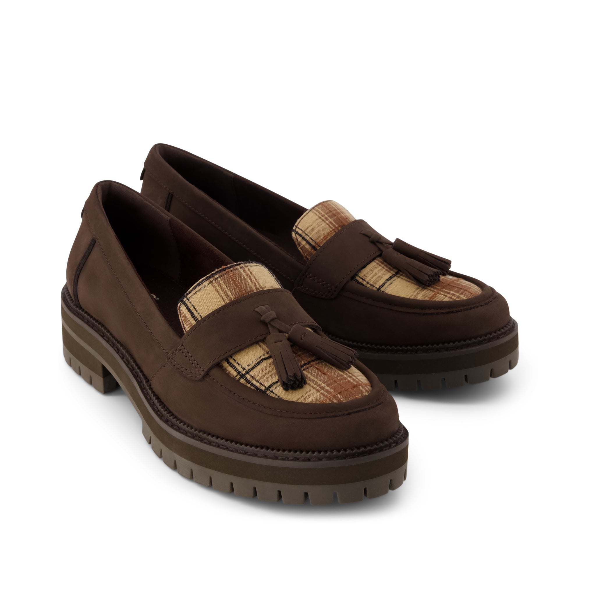 Womens Cara Tassel Loafer Chocolate Brown Plaid –