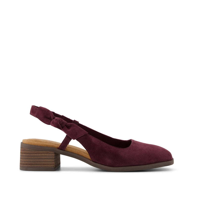Jaclyn Slingback Bow Heel - Burgundy Kid Suede Side View