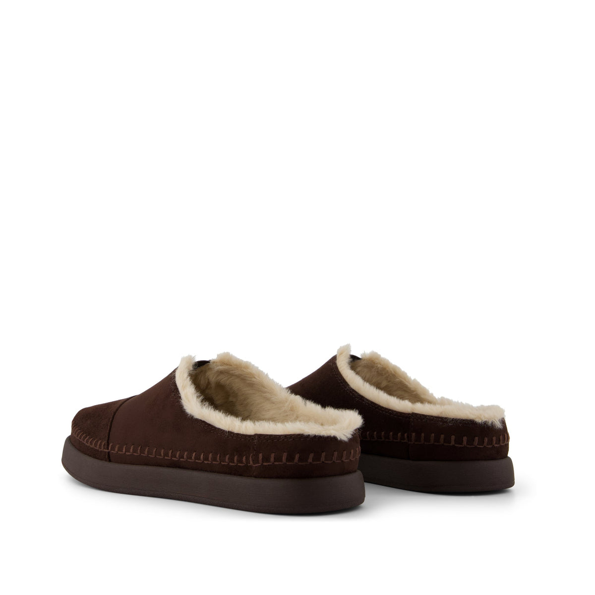Alpargata Ease Mule - Chocolate Brown Microsuede w/ Faux Fur Back View