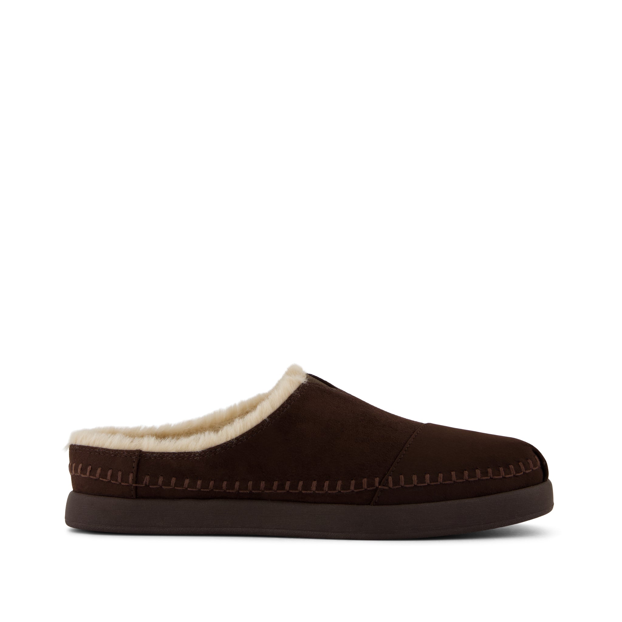 Alpargata Ease Mule - Chocolate Brown Microsuede w/ Faux Fur Side View