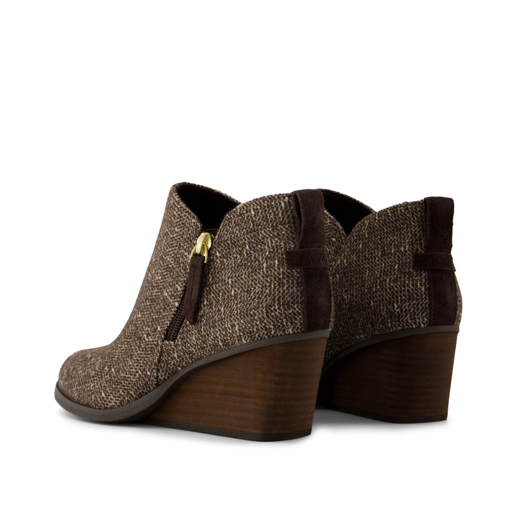Goldie Wedge Ankle Bootie - Metallic Twill Chocolate Brown Back View