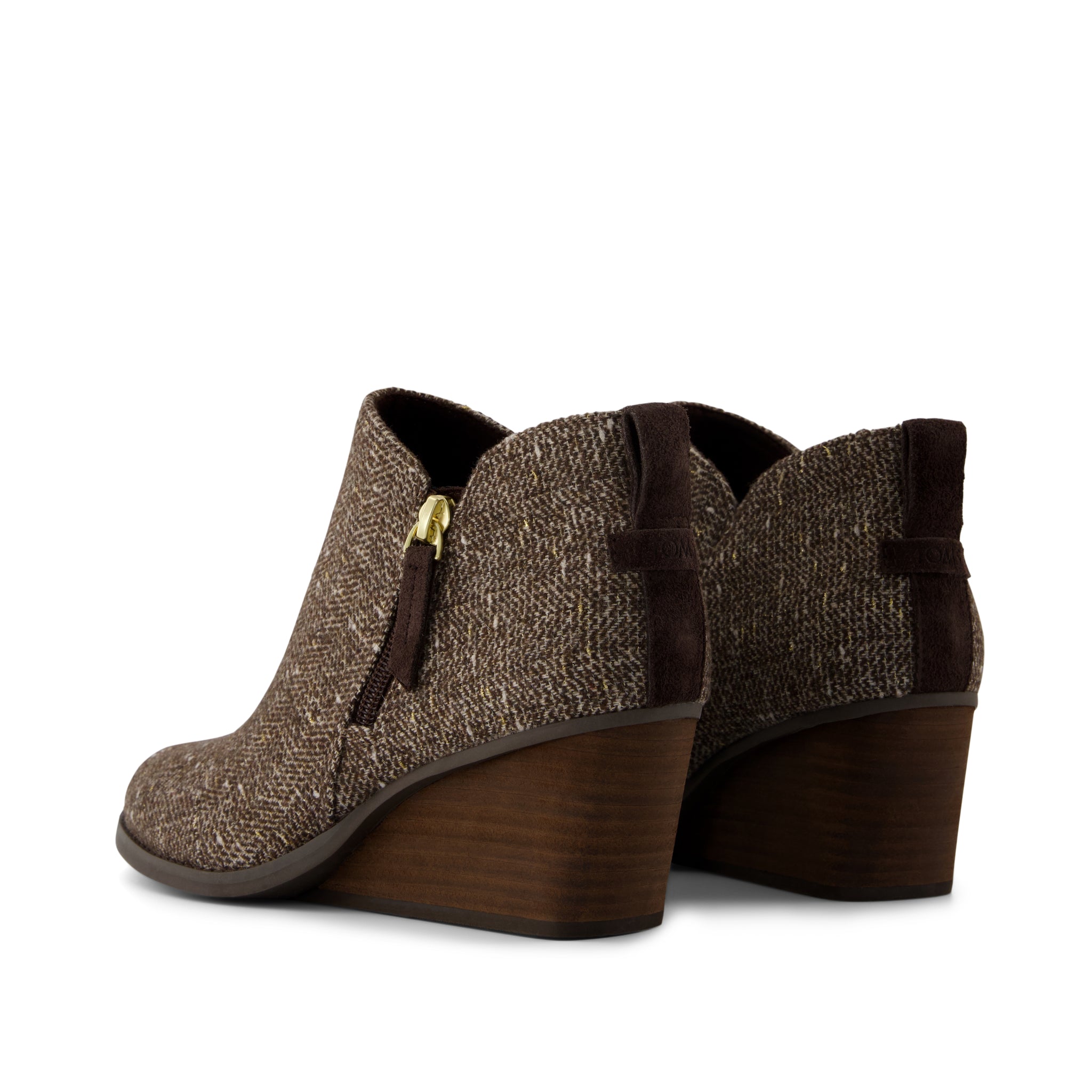Goldie Wedge Ankle Bootie - Metallic Twill Chocolate Brown Back View