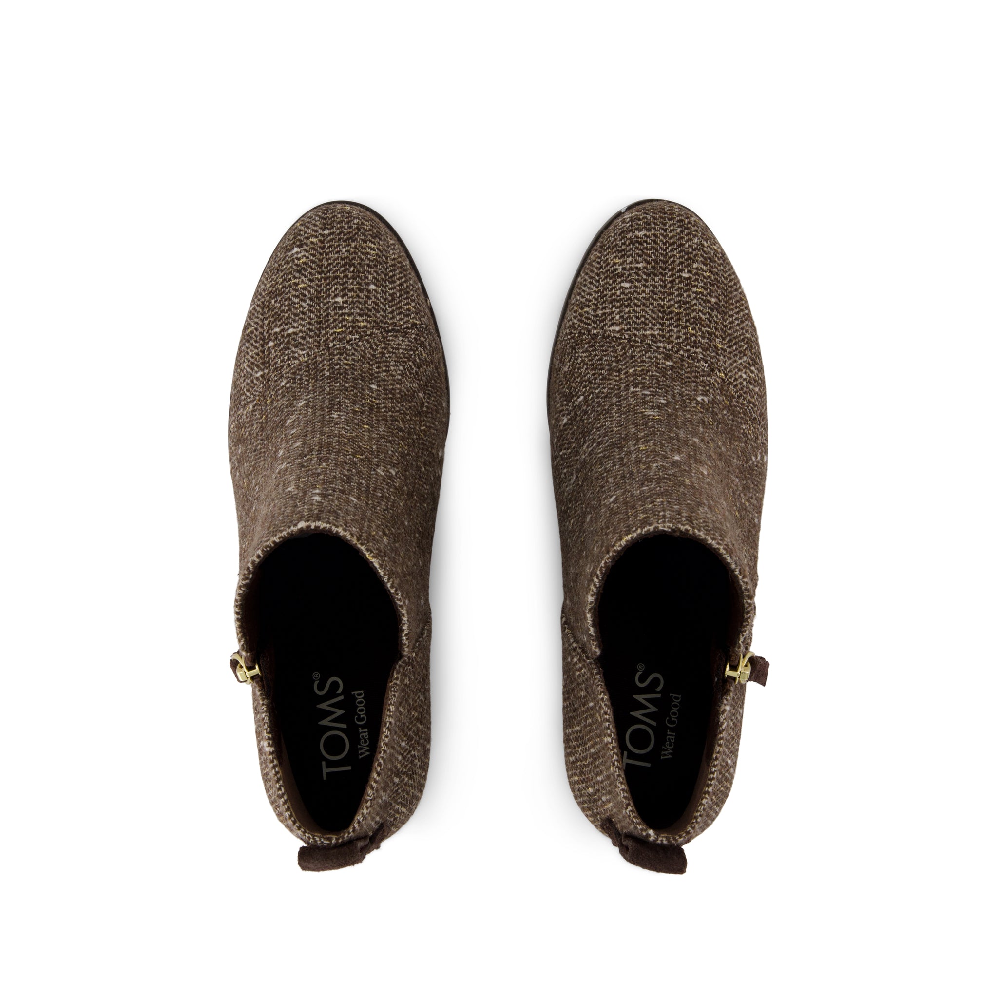 Goldie Wedge Ankle Bootie - Metallic Twill Chocolate Brown Top View
