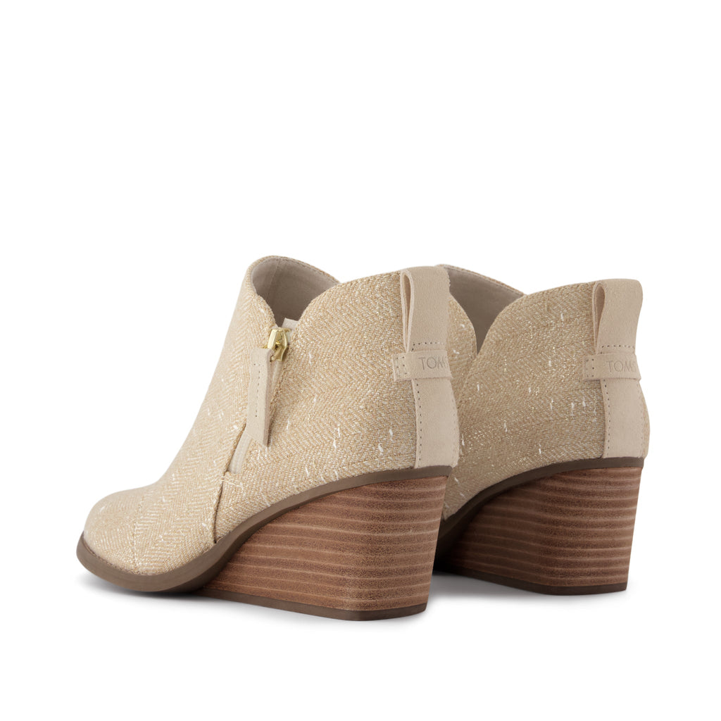 Goldie Wedge Ankle Bootie - Natural Slubby Metallic Twill Back View