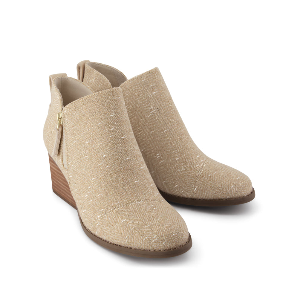 Goldie Wedge Ankle Bootie - Natural Slubby Metallic Twill Front View
