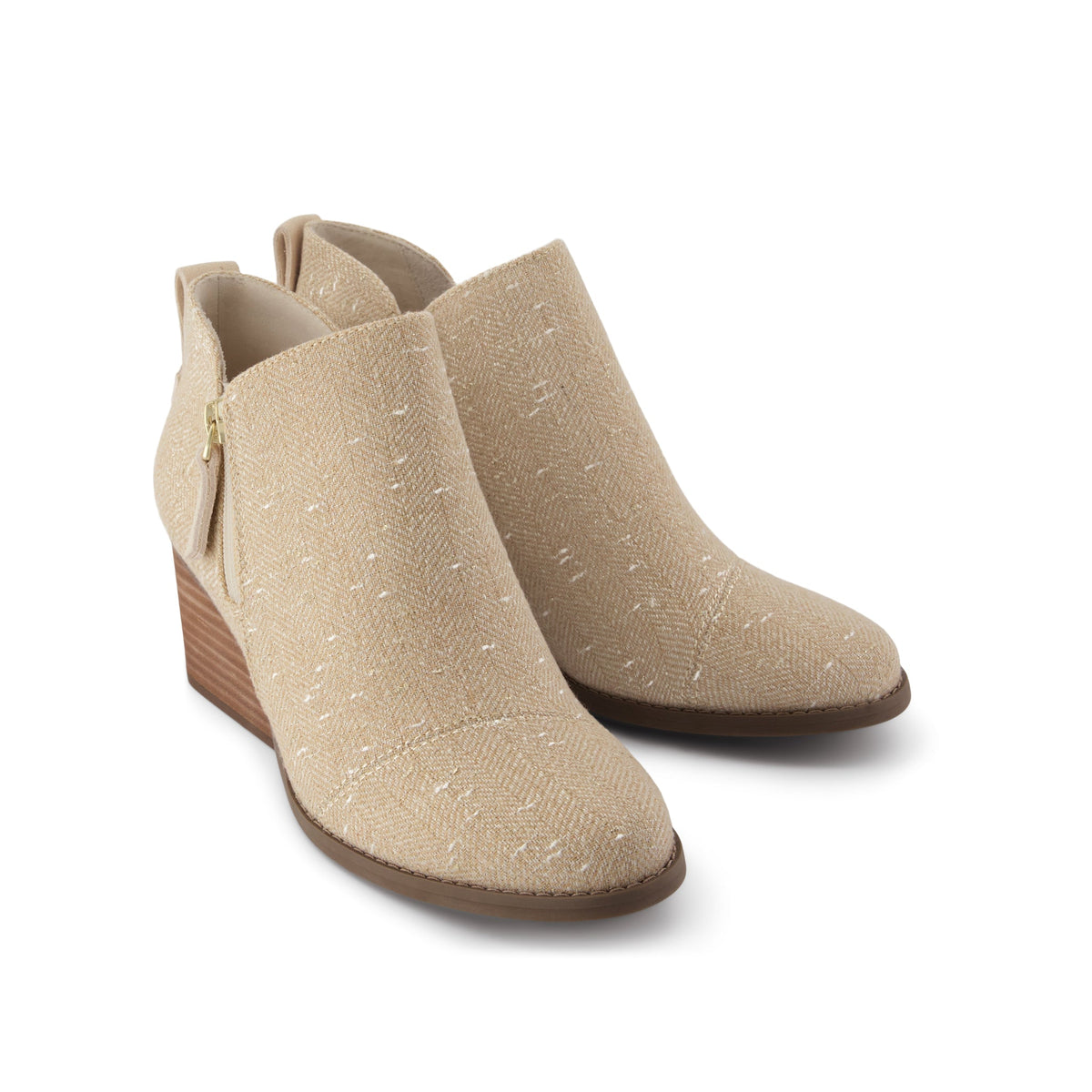 Goldie Wedge Ankle Bootie - Natural Slubby Metallic Twill Front View