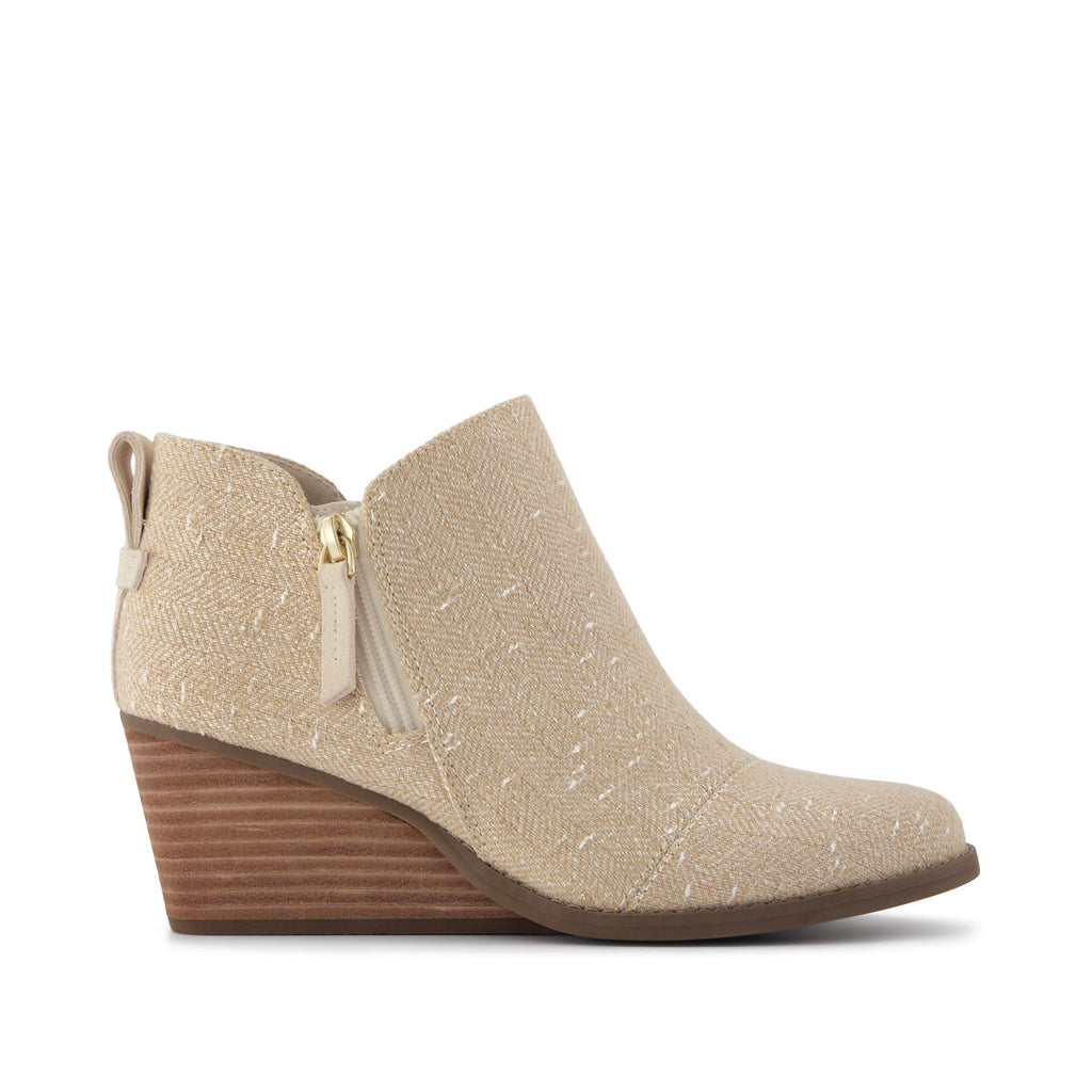 Goldie Wedge Ankle Bootie - Natural Slubby Metallic Twill Side View