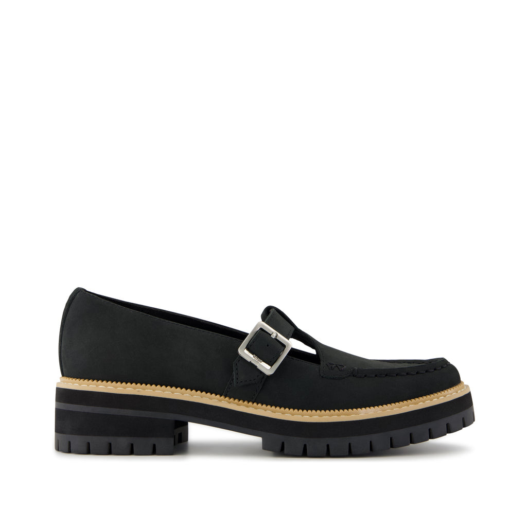 Cara Mary Jane Loafer - Black Nubuck Leather Side View