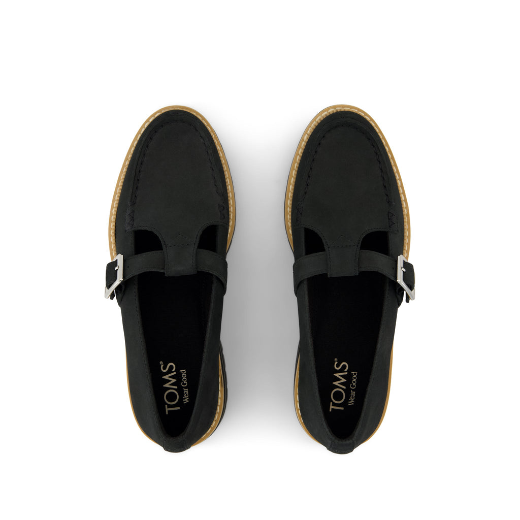 Cara Mary Jane Loafer - Black Nubuck Leather Top View