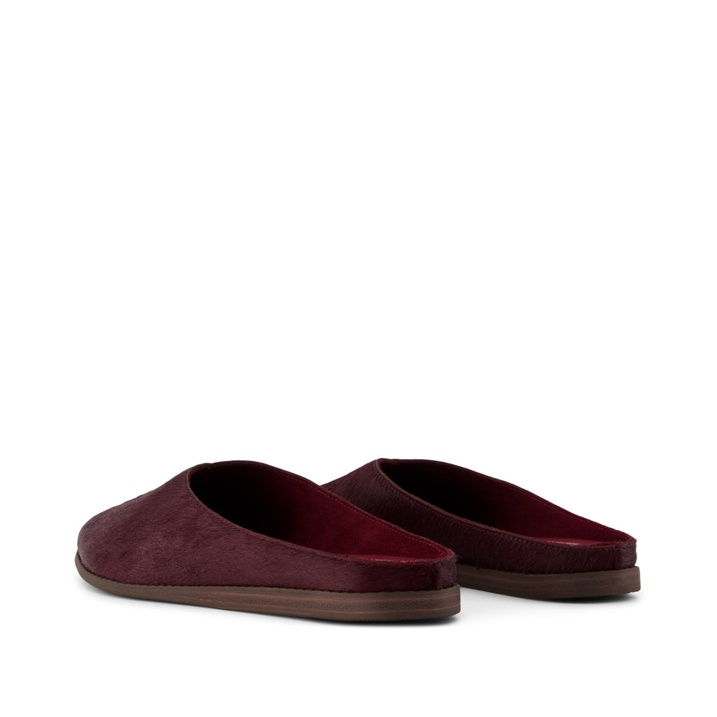 Amelia Mule - Dark Burgundy Hair Leather Back View
