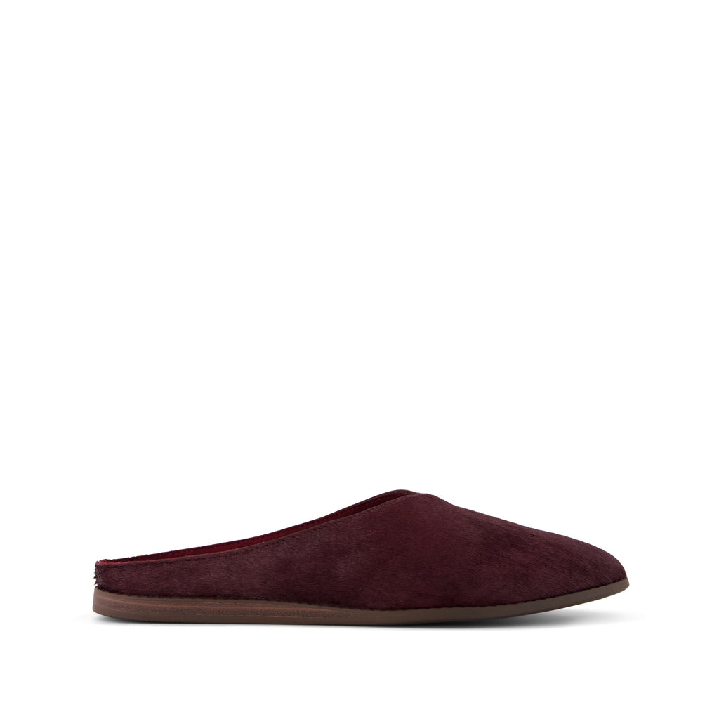 Amelia Mule - Dark Burgundy Hair Leather Side View