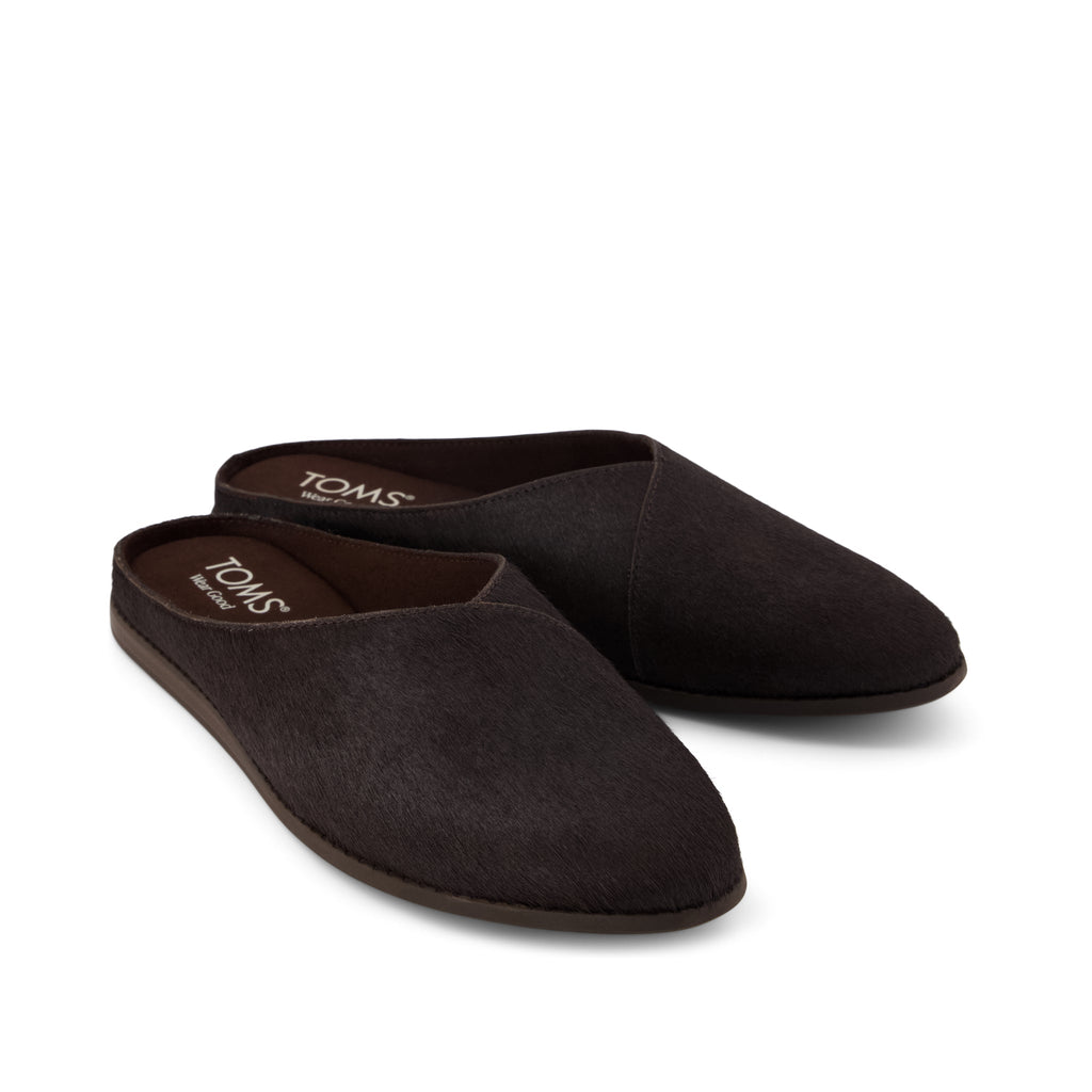 Amelia Mule - Chocolate Brown Hair Leather Front View