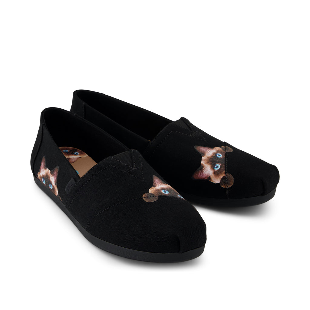 Alpargata Classic - Black Recycled Canvas Cat Print Front View