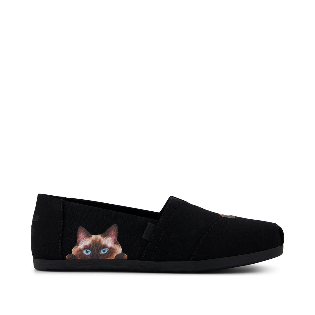Alpargata Classic - Black Recycled Canvas Cat Print Side View