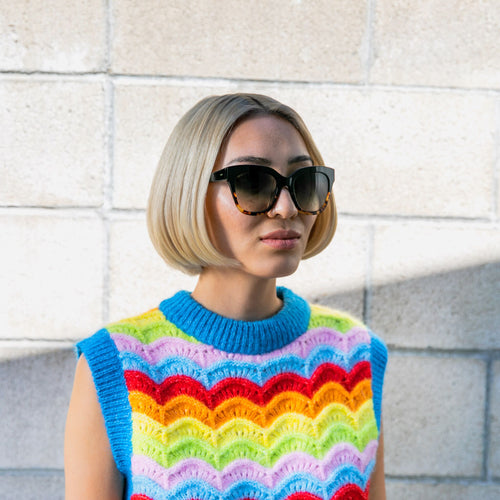 Women's Sloane Black Tortoise Fade Handcrafted Sunglasses on model image