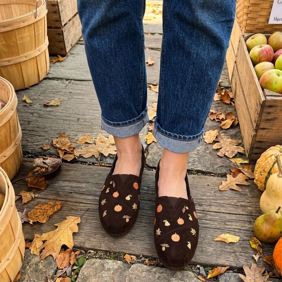 靴 Eaphi SQUARE TOE SHOES 36cm Womens Alpargata Classic Chocolate Brown w/ Pumpkins – TOMS.com