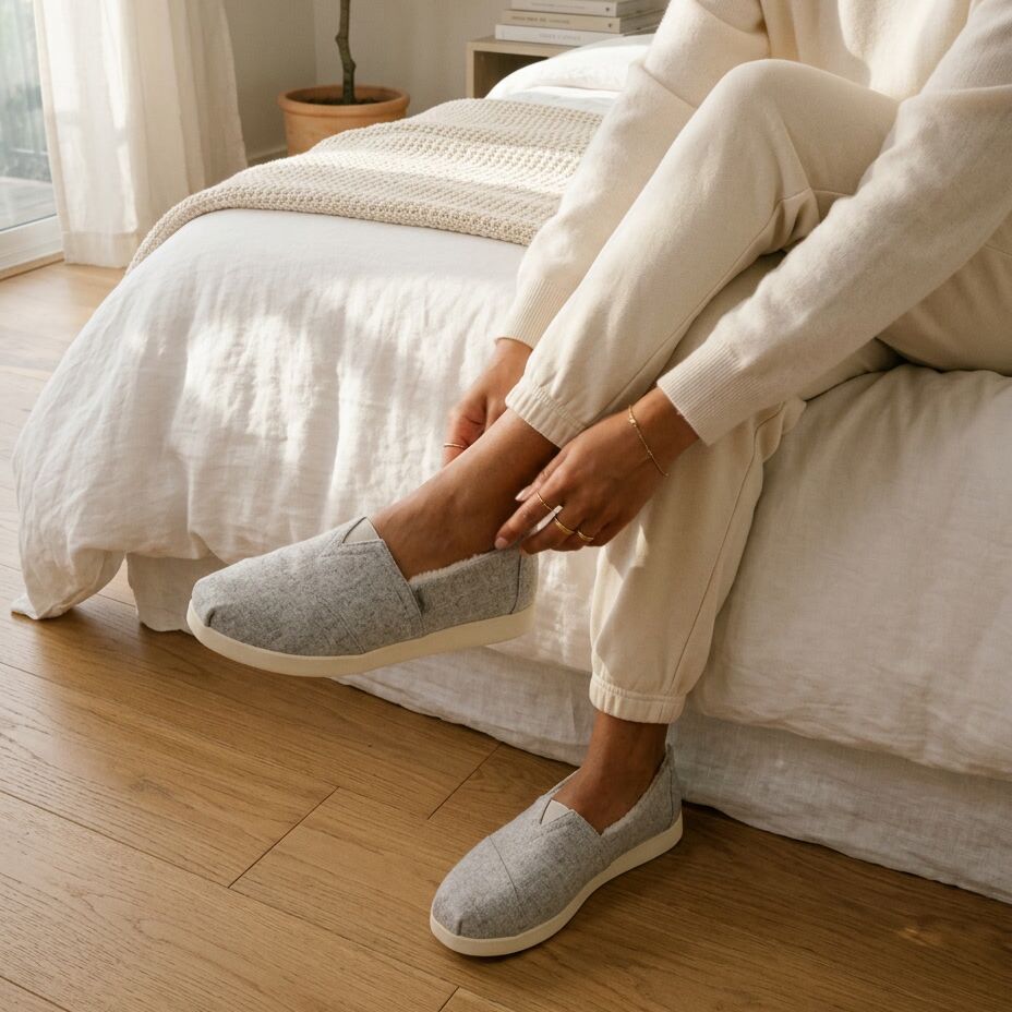On model image of the Womens Alpargata Plus Light Grey Heathered Tweed w/ Faux Fur