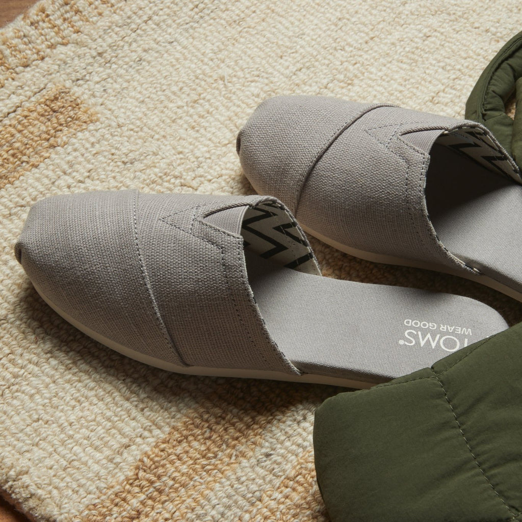 Laydown image of the Grey Heritage Canvas Alpargata mule