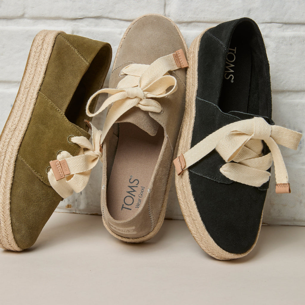 Laydown image of the black suede lace up Carolina Espadrille