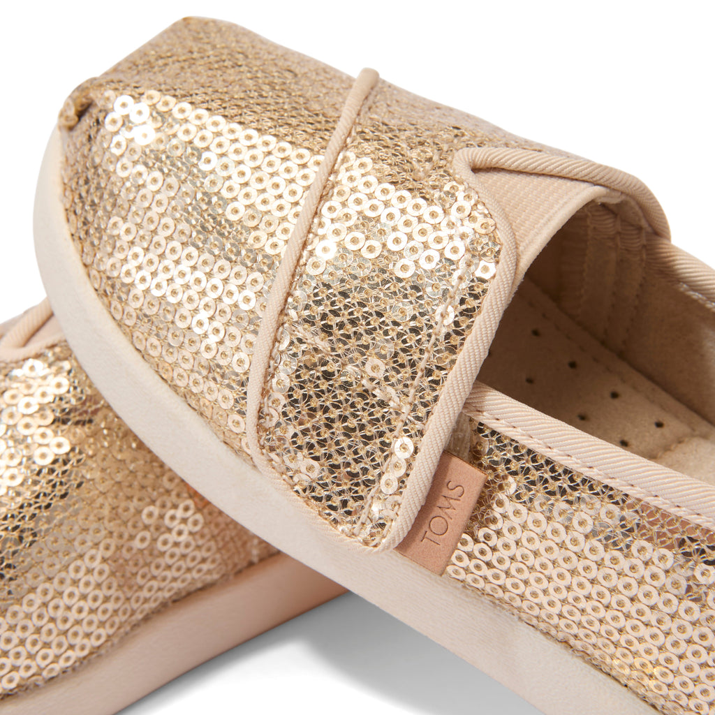 Toddler Alpargata in Champagne Mini Sequin Shoe Detail Laydown Shot