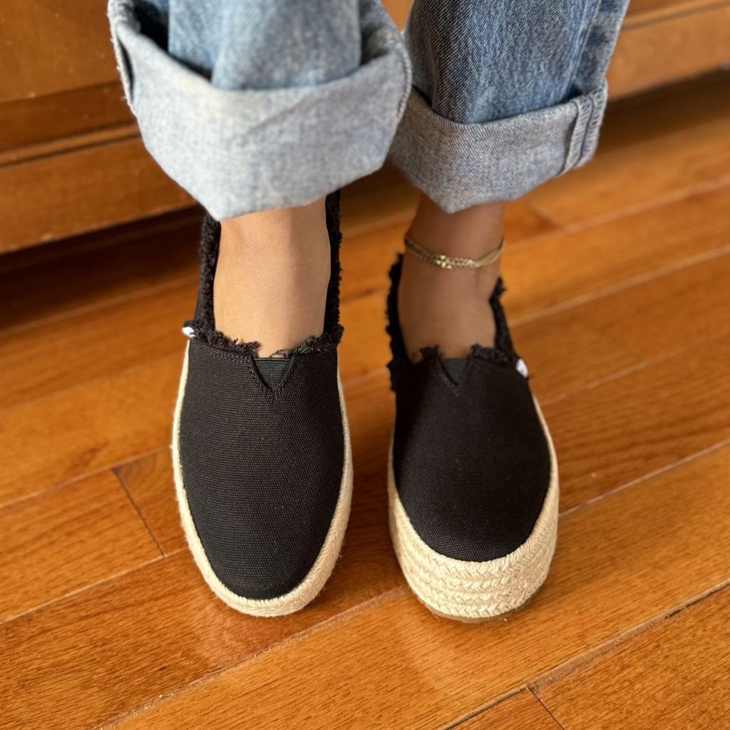 valencia black fray on model up close detail shot