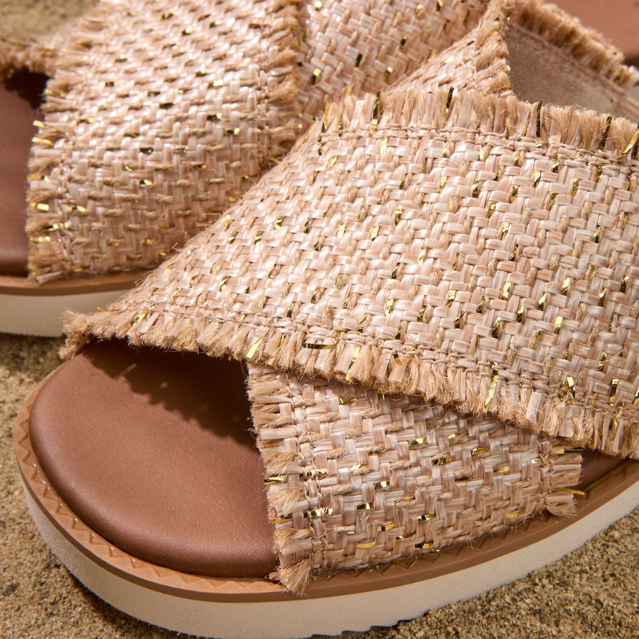Womens Mae Crossover Slide Sandal Natural Metallic Rafia – TOMS.com