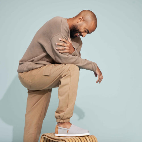 Alpargata Fwd On Model Posing In Khaki Pants