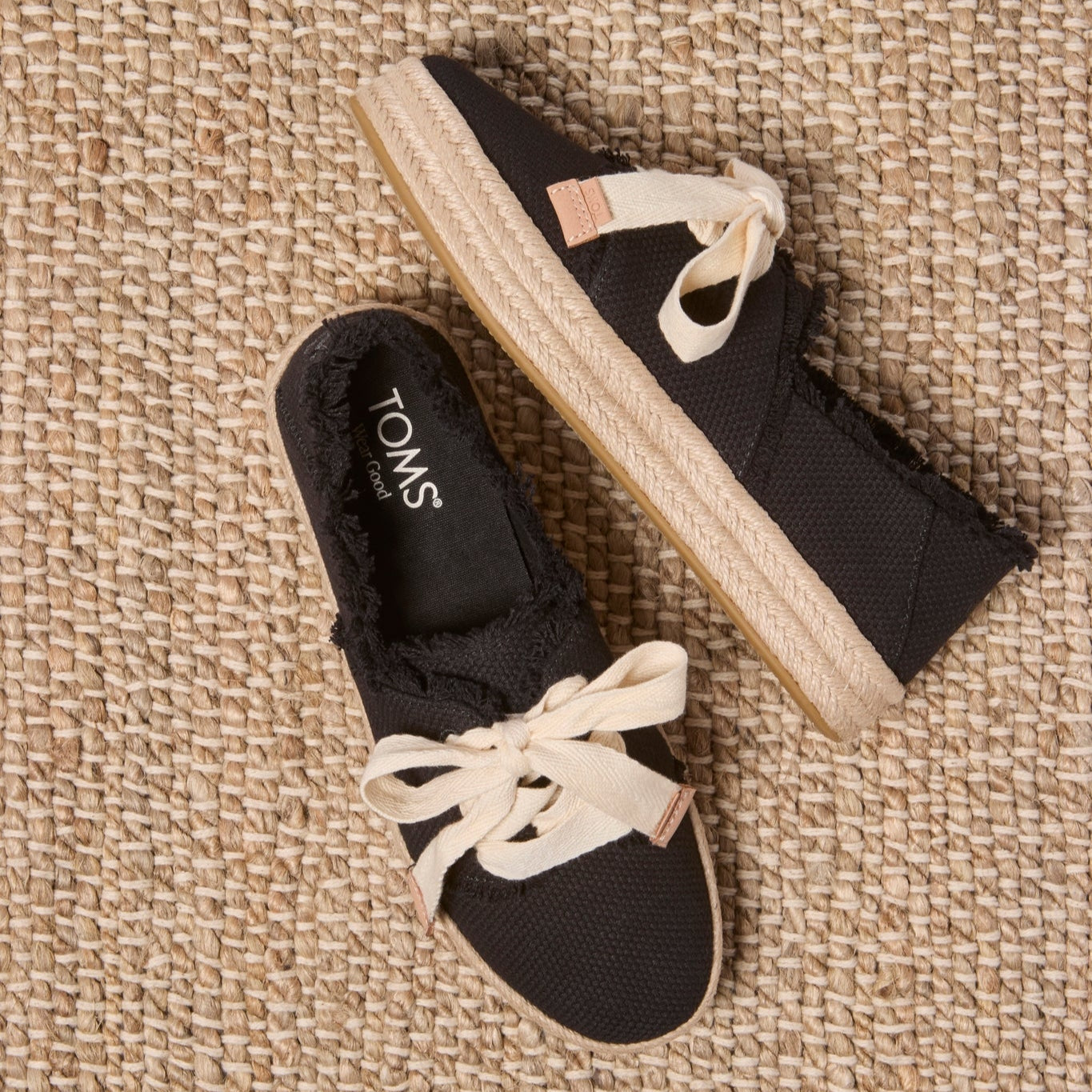 Carolina Lace-Up Espadrille Black Beachside Woven – TOMS.com
