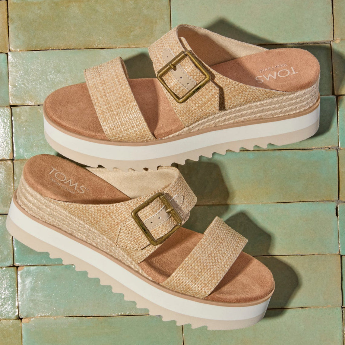 Diana Mule Buckle Wedge Sandal Almond Raffia – TOMS.com