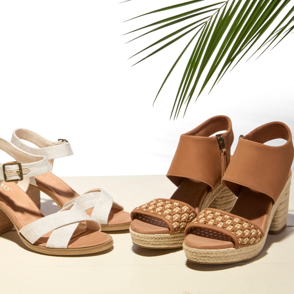 Laydown image of the brown sugar basket weave Majorca Platform Heel