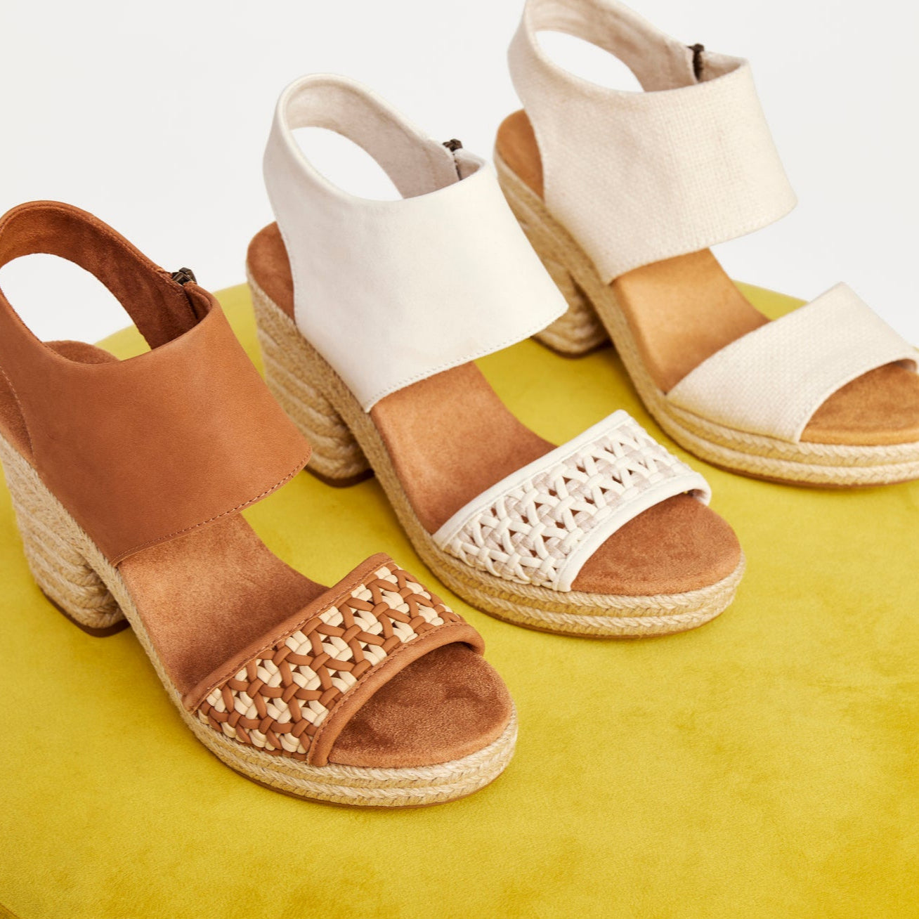 Laydown image of the natural basket weave Majorca Platform Heel