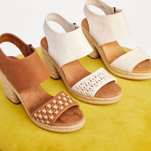 Laydown image of the natural basket weave Majorca Platform Heel