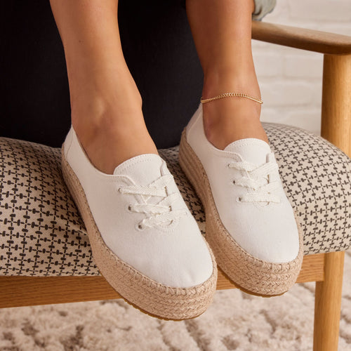 White Valencia Lace Up espadrille
