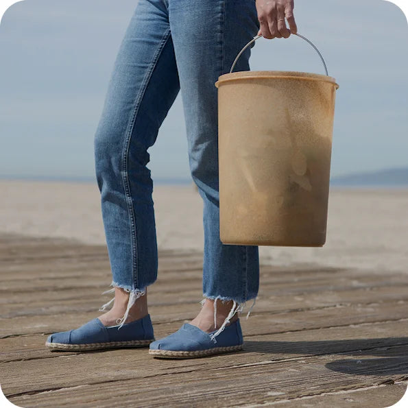 TOMS employees after a beach clean up shown.